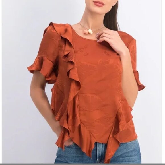 Cinq a Sept Silk Ruffle Trimmed Top - Picture 1 of 8